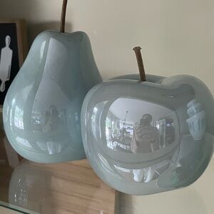 Blue grey ceramic apple pear coastal decor